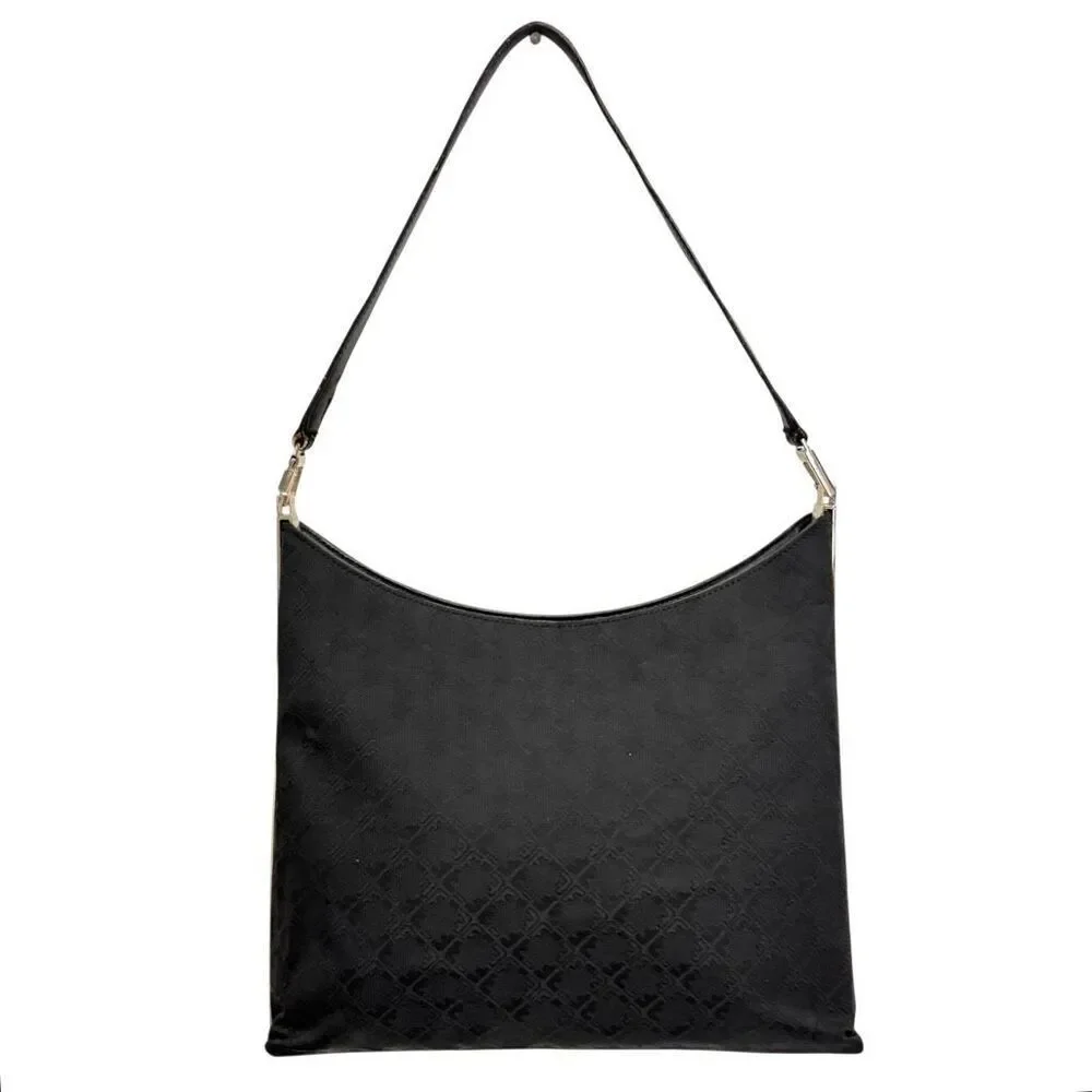 Salvatore Ferragamo Women's Black Authentic Canvas Leather Jacquard Shoulder Bag